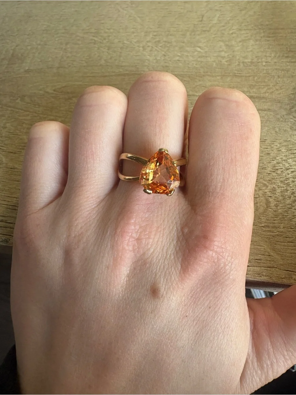 Gold-Tone Heart Ring with Orange Crystal